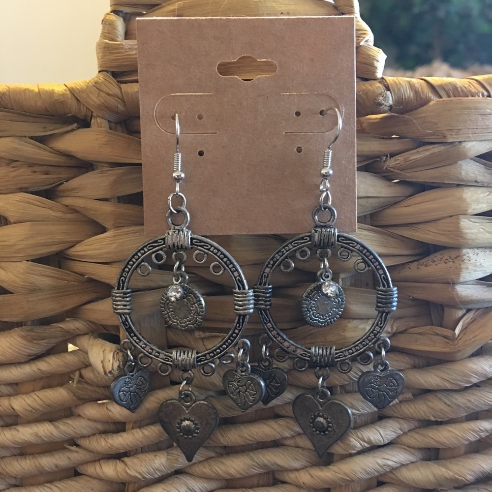 Antique silver tone rhinestone accent earrings